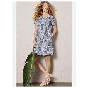 Pure Jill  Women's Size Medium Blue Floral Paisley Print Slub Knit Dress